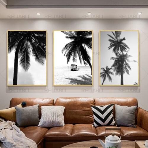 Tropical Landscape Poster Black and White Minimalist Wall Picture Beach Canvas Painting Nordic Palm Tree Print Art Home Decor