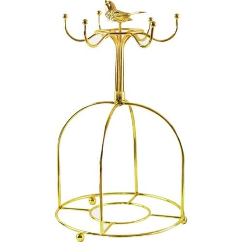 Gold Painted Stainless Steel Cup Holder Bird Storage Holder & Racks For 6 Cups And Saucers Mugs Home Room Kitchen Decoration