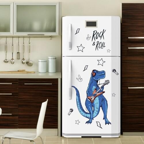 Rock Roll Dinosaur Door Stickers DIY Removable Kid Room Refrigerator Door Waterproof Wallpaper Home Renovation Decor Mural Decal
