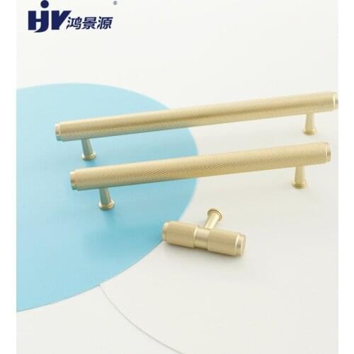 Gold Cabinet Handles Knurling Simple T Bar Knobs Kitchen Brass Drawer Pulls Bedroom Door Handle Waredrobe Textured Handle A155
