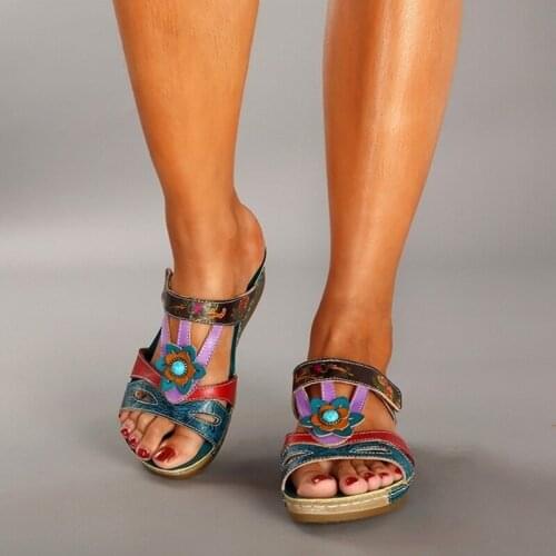 Summer Platform Slippers Ladies Roman Ethnic Style Flower Wedge Shoes Indoor Outdoor Retro Anti-skid Casual Mother Women Sandals