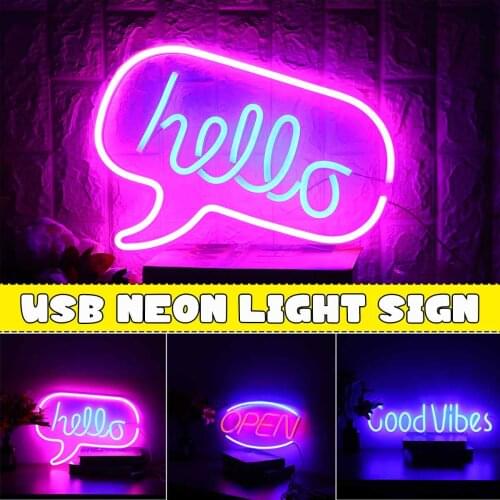 LED Neon Light Sign Hello Good Vibes USB Powered Colorful Wall Hanging Led Neon Lights for Game Room Bedroom Party Wall Decor