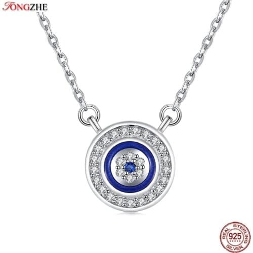 TONGZHE 2018 Long Women Necklace 925 Sterling Silver Jewelry Blue Stone CZ Evil Eye Pendants Necklaces For Women Cross Chain