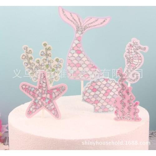 1Set Mermaid Party Happy Birthday Cake Topper Cupcake Toppers Girl Baby Shower Little Mermaid Theme Birthday Party Decorations