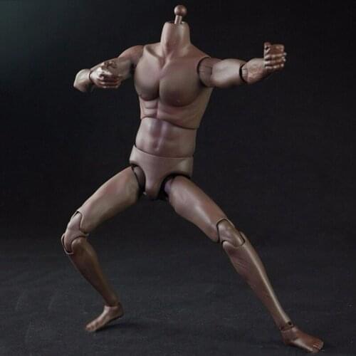 In Stock 1/6 Scale Male Body Super Muscle Sports Dark Skin Sim Body Model for 12" Action Ficgure Doll Toy