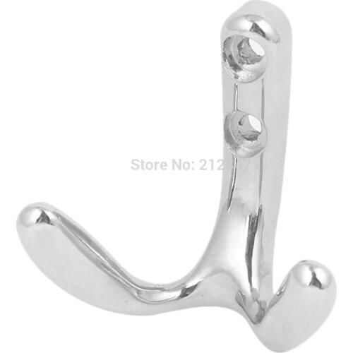 Wardrobe Wall Door Clothes Coat Hat Metal Double Hook Hanger Silver Tone