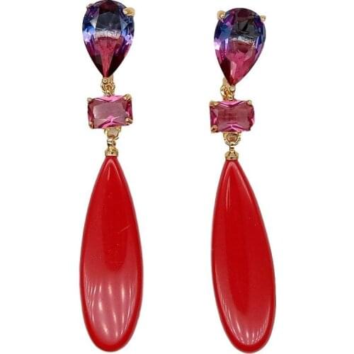 Y·YING Multi Color Crystal Red Turquoises Dangle Stud Earrings vintage style for women
