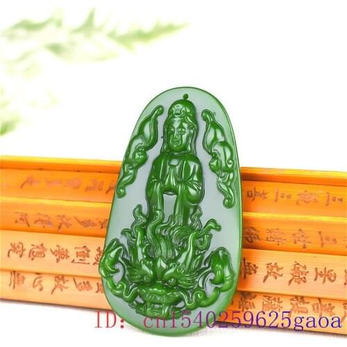 Green Jade Guanyin Pendant Amulet Carved Gifts Jewelry Necklace Jadeite Dragon Charm Chinese Natural Fashion