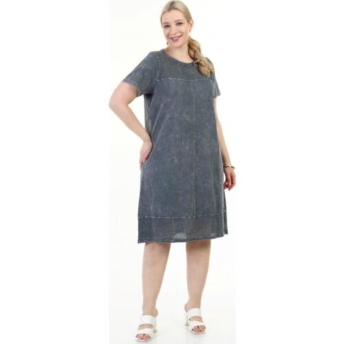 Diaves Women Plus Size Summer Fashion Self-Effect-Flushing Lace Detailed Cotton Dress Turkish Quality