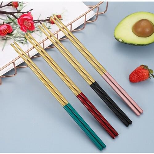 Gold Stainless Steel Chopsticks Korean Style Metal Chopstick Dessert Dinner Home Tableware Kitchen Tool Portable Reusable