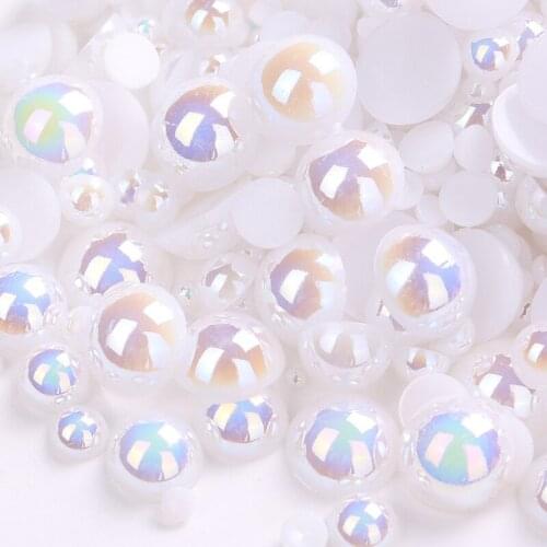 28colors Mixed Size 3-10mm AB Color Half Round Acrylic Imitation Flatback Pearl Beads for Jewelry /Nail Art /Phone 1000pcs /lot