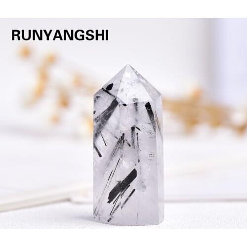35-45mm Fashion Natural Black Rutilated Quartz Crystal Wand Point Specimen Reiki Healing Stone Jewelry for Home Decor