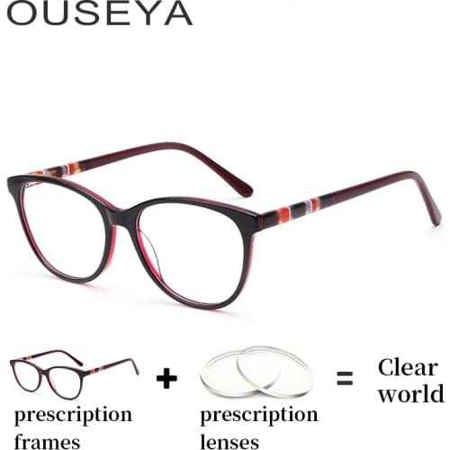 Acetate Women Diopter Glasses Vintage Retro Trendy Transition Thin Astigmatism Clear Lens Aspherical Reading Eye Glasses #F1709