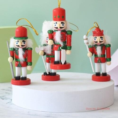 2021 New Year Christmas Kid Room Accessories 10cm Nordic Wooden Crafts Supplies Red Nutcracker Soldier Best Childrens Day Gift