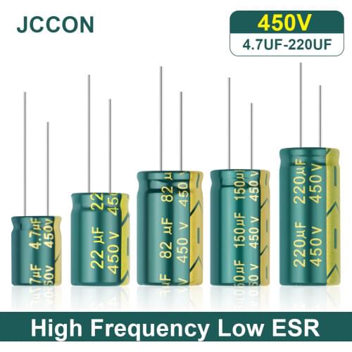 JCCON Aluminum Capacitor High Frequency Low ESR 450V 4.7UF 6.8UF 22UF 33UF 47UF 68UF 100UF 120UF Resistance Supercapacitor