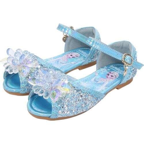 Disney Childrens Shoes Frozen Aisha 4Y-12Y Summer Sweet Princess Girl Soft Bottom Crystal Piano Performance Sandals for kids