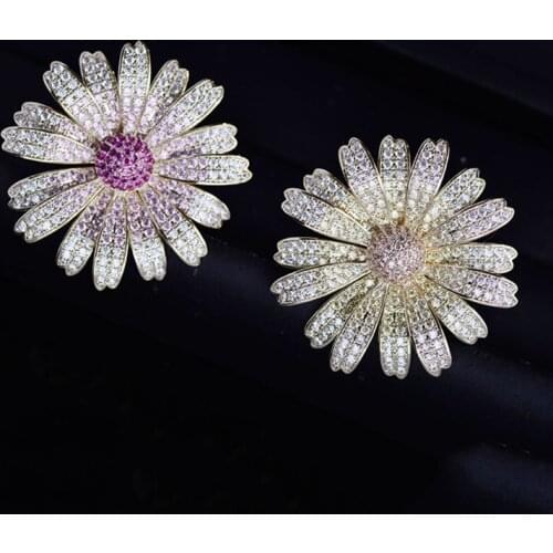 OKILY Lovely Plant Brooches Yellow CZ Pins and Brooch Daisy Flower Zircon Brooches Sweater Scarf Accessories Jewelry