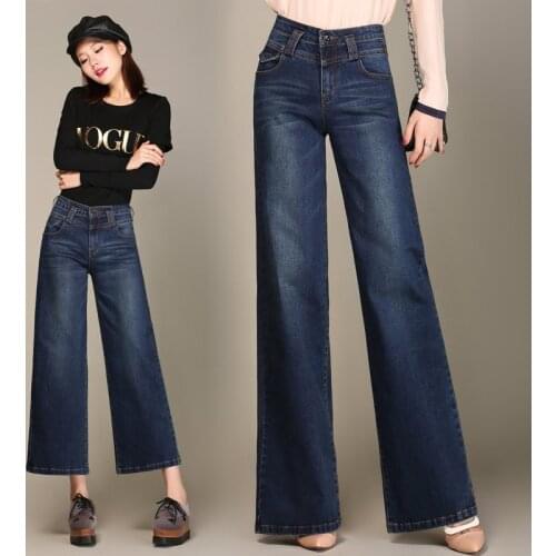 Pants Woman high waist wide leg pants ladies nine pants straight jeans autumn loose large size middle-aged Ankle-Length Pants