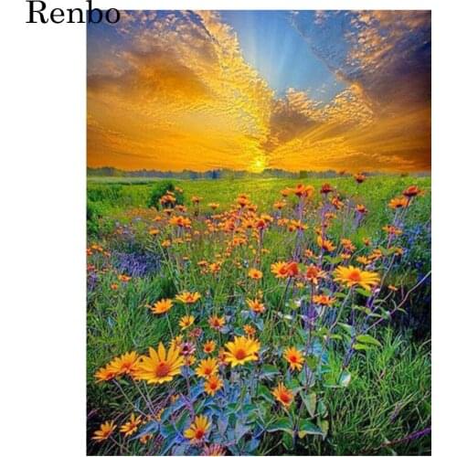 Diy 5D Diamond Painting Cross Stitch Daisy The Landscape Sunrise Diamond Mosaic Embroidery Flower Picture Full Square Drill New