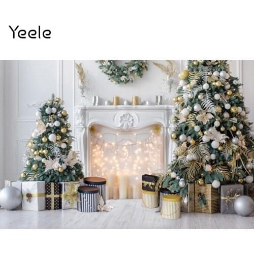 Yeele Photocall Christmas Backdrop Props White Fireplace Glitter Tree Photography Baby Background Photographic For Photo Studio