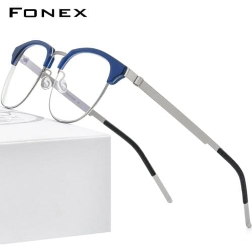 FONEX Acetate Alloy Glasses Frame Men Round Myopia Optical Prescription Eyeglasses Women 2021 New Korean Screwless Eyewear 98627