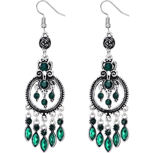 Classic Trendy Geometric Earrings for Women Crystal Ethnic Drop Dangle Long Earings Flower Vintage Earrings Jewelry Brincos