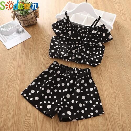 Sodawn New Summer Girls Set Kids Dot T-Shirt and Shorts 2pcs Outfit Girls Flowers Clothes Girl Childrens Sets