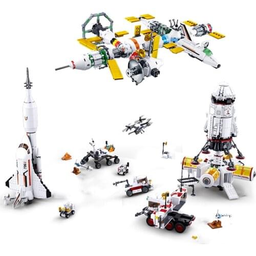 Space Spaceport blocks Spaceship Rocket Shuttle Deep Launch International Ship Station Port Sets Model Building Kits Bricks