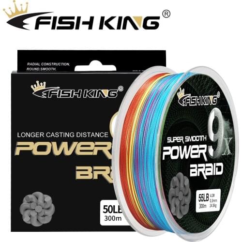 FISH KING 300M 9 Strand PE Fishing Line Reverse Spiral Tech Multifilament Strong Carp Fishing Line 0.12mm-0.40mm 20-100LB