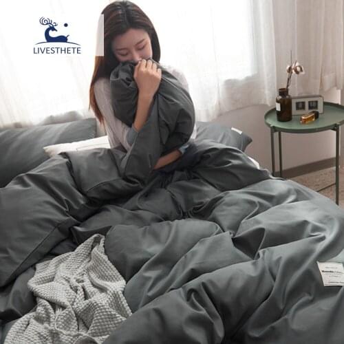 Liv-Esthete Dark Gray Bedding Set Double Duvet Cover Flat Sheet Fitted Sheet Adult Mans Bedclothes Classic Elastic Band Sheet