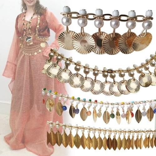 90cm Metal Sequin Chain Trim Sewing Tassels Fringe Beaded Ribbon for Latin Belly Dance Costume Craft Waist Chain Garment Decor