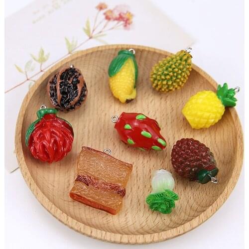 Mini Order Resin Charms 10pcs/Lot Kawaii 3D Pineapple Corn Vegetable durian lychee dragon fruit Colorful Earring Pendant Charms