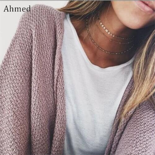 Ahmed Fashion Multi-element Multi-layer Bronze Sequins Pendants Choker Necklace For Women Charm Clavicle Chain Lady Jewelry