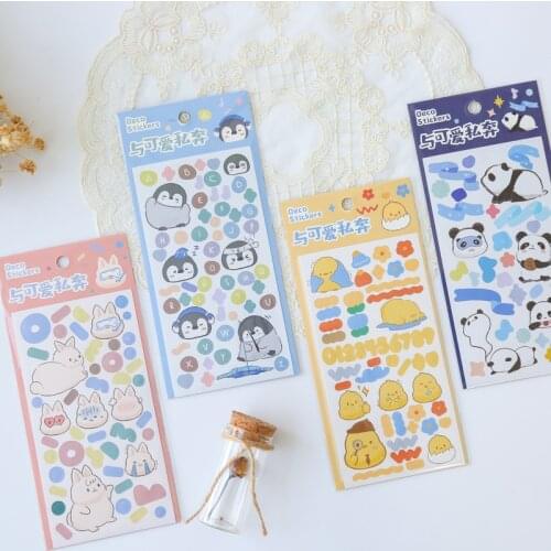 1 Sheet Kawaii Penguin Chick Rabbit Panda Notebook Dairy Computer Decoration Sticker