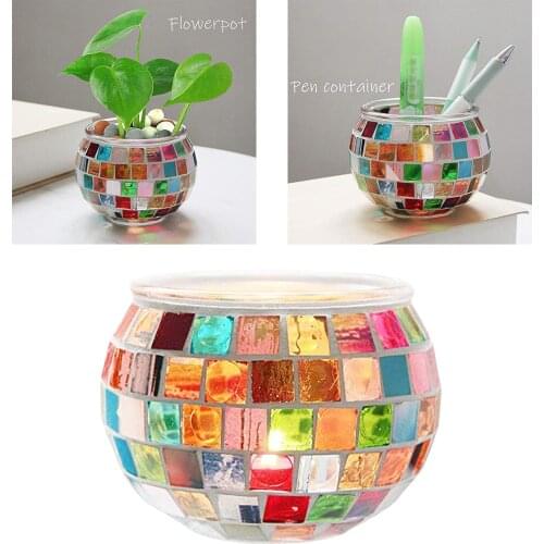 European Mosaic Glass Candle Holder Tealight Candlestick Candleholder Centerpiece Banquet Birthday Engagement Party Ornament