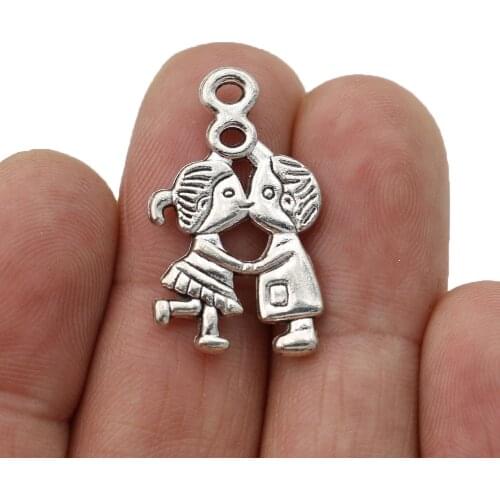 10pcs Antique Silver Plated Kissing Boy Girl Charms Pendants for Jewelry Making Bracelet DIY Accessories 28x16mm