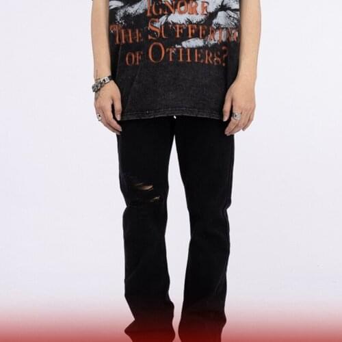 Simple ripped flared trousers trend street slimming jeans basic all-match casual trousers men