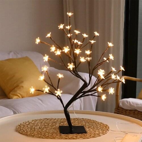 New 48 Leds Cherry Blossom Desk Top Bonsai Tree Light White 0.45M Black Branches Festival Home Party Wedding Indoor Decoration