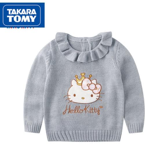 TAKARA TOMY Winter Cute Cartoon Hello Kitty Top Simple Fashion Comfortable Soft Children Pullover Sweater