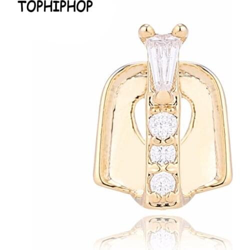 TOPHIPHOP Creative New Style Grillz Luxury Zircon With Diamond Gold Brace Single Tooth Brace Grillz Unisex