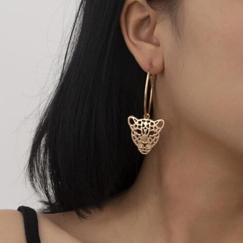 Exaggerated Leopard Head Hoop Earrings for Women Boho Vintage Metal Animal Earring Punk Holiday Party Jewelry New Year Gift