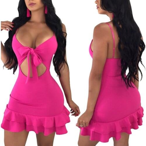 Women Lady Ruffle Solid Color Sleeveless Fashion Dress for Summer Beach Party -OPK