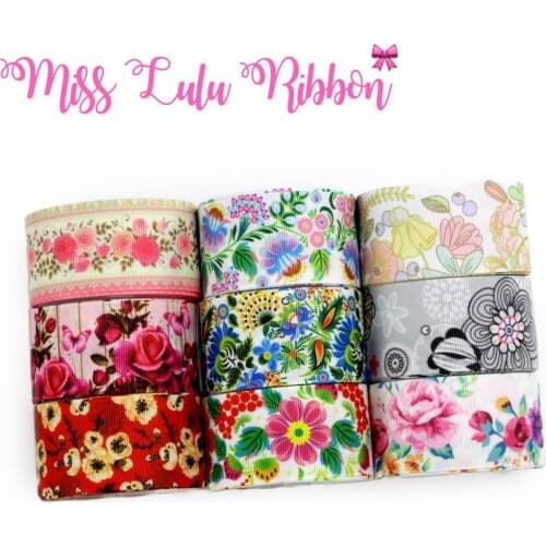 16mm-75mm Retro Flower Series Watercolor Rose Printed Grosgrain/Foe Ribbon DIY Hair Band Wedding Gift Bowknots 50yards/roll