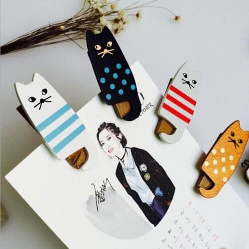 4PCS Mini Natural Painted oh my cat Wood Clip Set Cute Wooden Paper Clips Small Craft Photo Pegs Kawaii Stationery