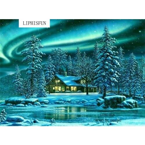 5D Full Drilled Diy Diamond Painting Aurora Handmade Winter Scenery Cross Stitch Resin Square Diamond Sets Diamond Embroidery