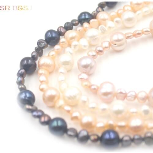 Free Shipping SR 4-5mm Potato Freeform & 9-10mm Nearly Round Natural Freshwater Pearl Beads For Jewelry Making Strand 15"