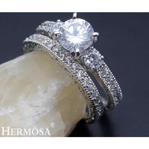 BIG PROMOTION SHINY LOVE GIFT Hermosa Fashion Jewelry White Zircon Wedding Bands 1 Pair Rings Size 7# 8