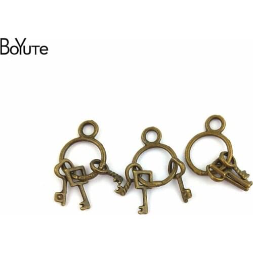 BoYuTe (60 Pieces/Lot) 25*12MM Metal Key String Pendant Antique Bronze Silver Charms for Diy Key Necklace Jewelry Pendant Making