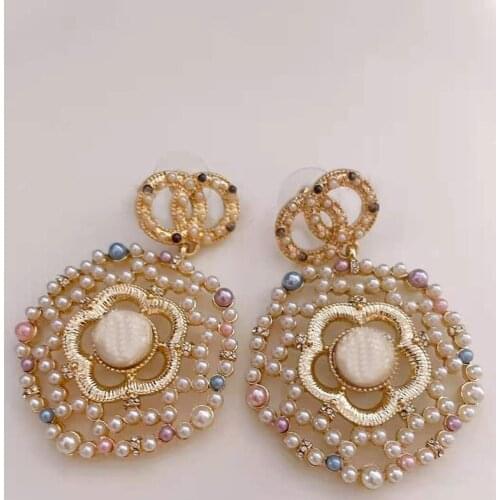 Brand Fashion Pearl Jewelry Gold Color Rose Flower Earrings Camellia Tassel Design Wedding Party
