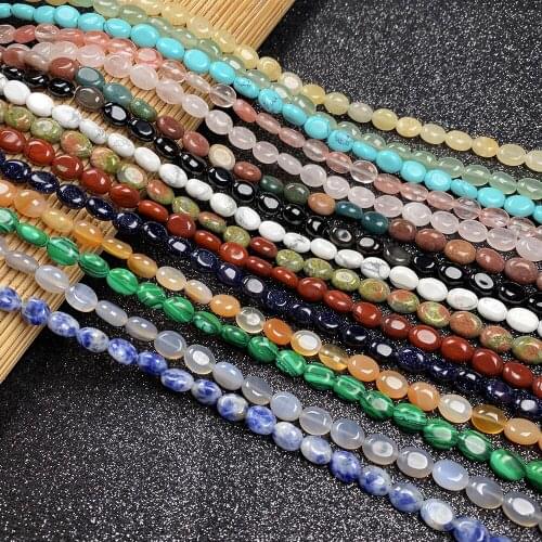50 Pcs/strand Natural Stone Bead Egg Shape Hole Beads for Women Jewelry Making DIY Necklace Bracelet 6x8x4 mm